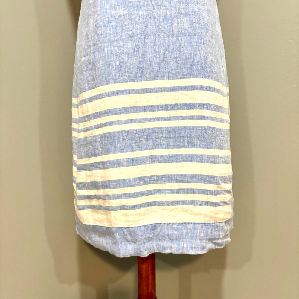 Talbots Blue Linen Shift Dress Striped Hem Sleeveless Lined Breathable, Size 4P - Picture 3 of 8